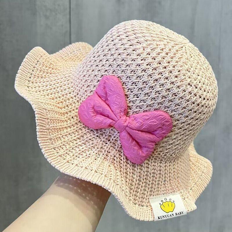 Baby Straw Hat Sweet Cute Summer Big Bowknot Wide Brim Breathable Sunshade Cap For Girls Children Outdoor Travel Beach Hats 3-8Y