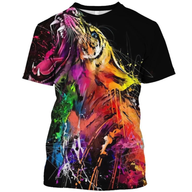 Letnia męska koszulka z nadrukiem zwierzęcym Casual 3d Plus rozmiar Punk z krótkim rękawem Street Sports sweter O Neck Tee bluza Harajuku