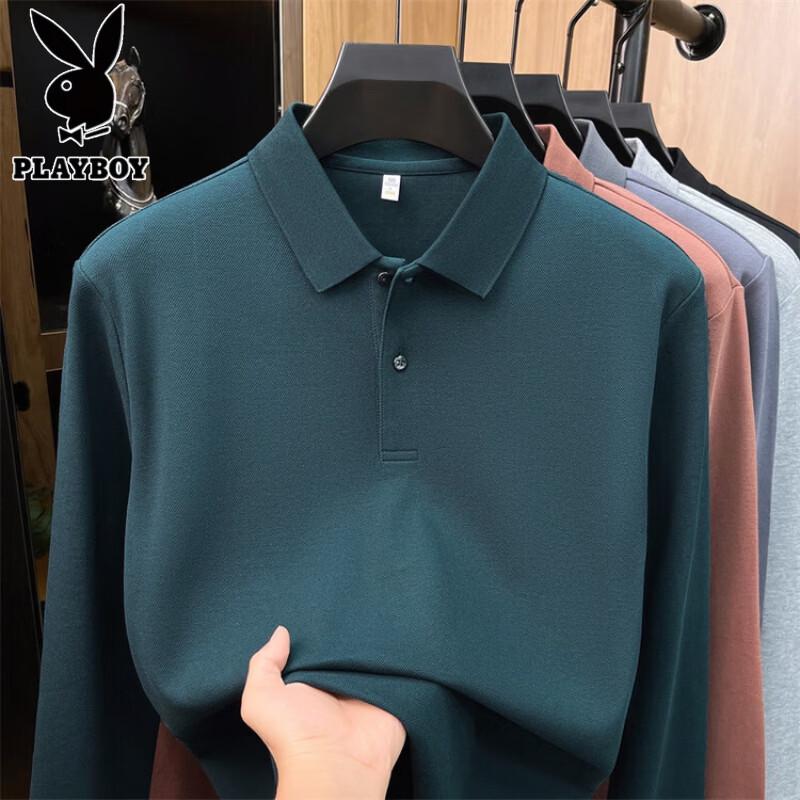 PLAYBOY Men's 100% Cotton Long-Sleeve Polo Shirt