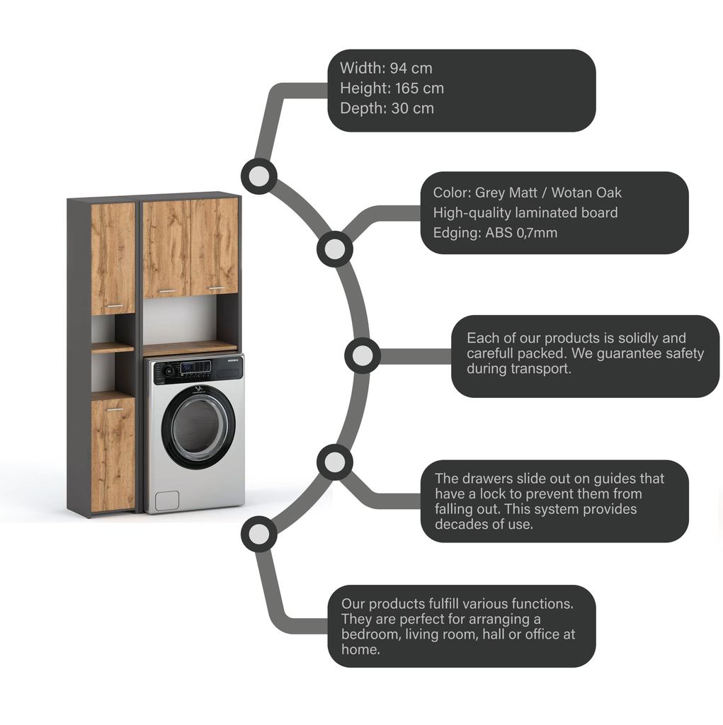Bathroom Cabinet Gray Oak Wotan Bathroom Column Furniture Set Above Washing Machine