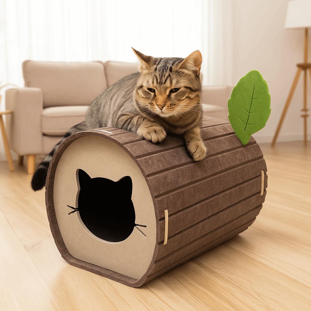 Fun Felt Cave Cat House Tree Hole Foldable Cat Scratching Post Semi-enclosed Wear-resistant Cat Bed For Cat Scratching/sleeping