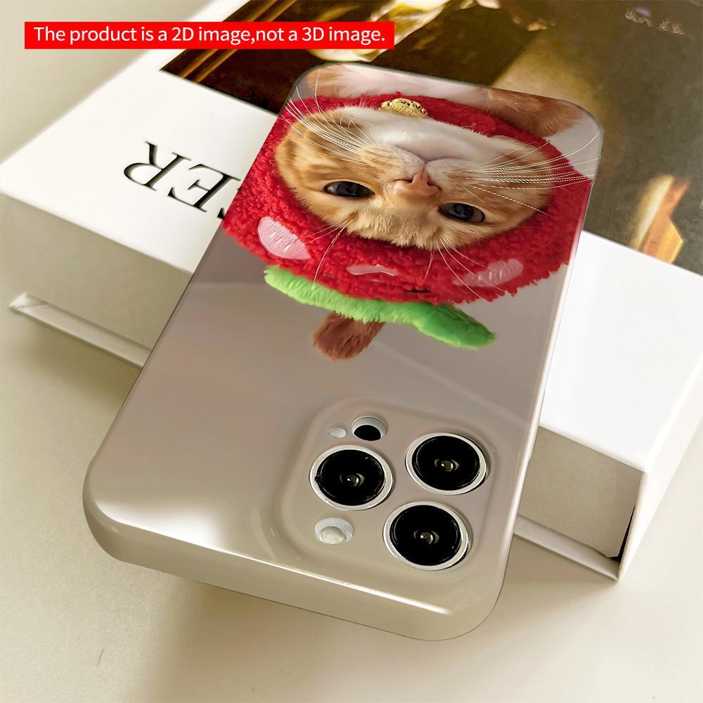 Strawberry Hat Cat Phone Case All inclusive film hard phone case, compatible with iPhone 18 Pro Max 17 16 15 14 13 12 11