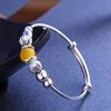 S990 Silver Inlaid with Yellow Chalcedony Beads, Round Bead Baby Bracelet, A Pair of Cute Baby Bracelets, Silver Children's Bracelet