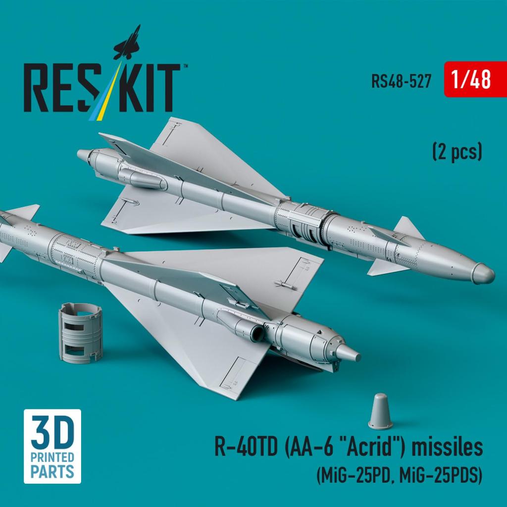 Reskit Acrid Infrared Guided Missile 2pcs Plastic Model Parts 1/48 R-40TD AA-6 Air-to-Air (for MiG-25PD/PDS) RSK48-0527 (Airplane)