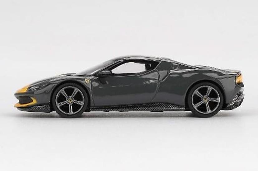 Sunrich BBR Scale Ferrari 296 GTB Assetto Fiorano Grigio Scuro Finished Product BBRFER64007 1/64 (Gray/Yellow)