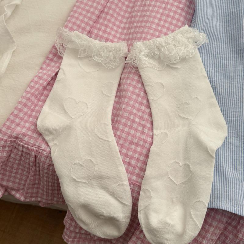 

Носки до середины икры с бантом, Белые носки с кружевной отделкой, Бесшовные носки для женщин 1 pair