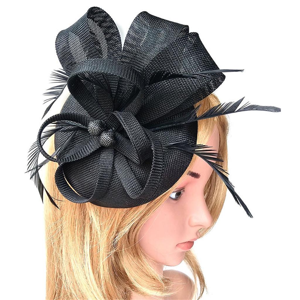 Tea Party Fascinator Hat for Party Wedding Women Feather Mesh Fascinator Hair Pin Hat Big Flower Church Cap Headdress