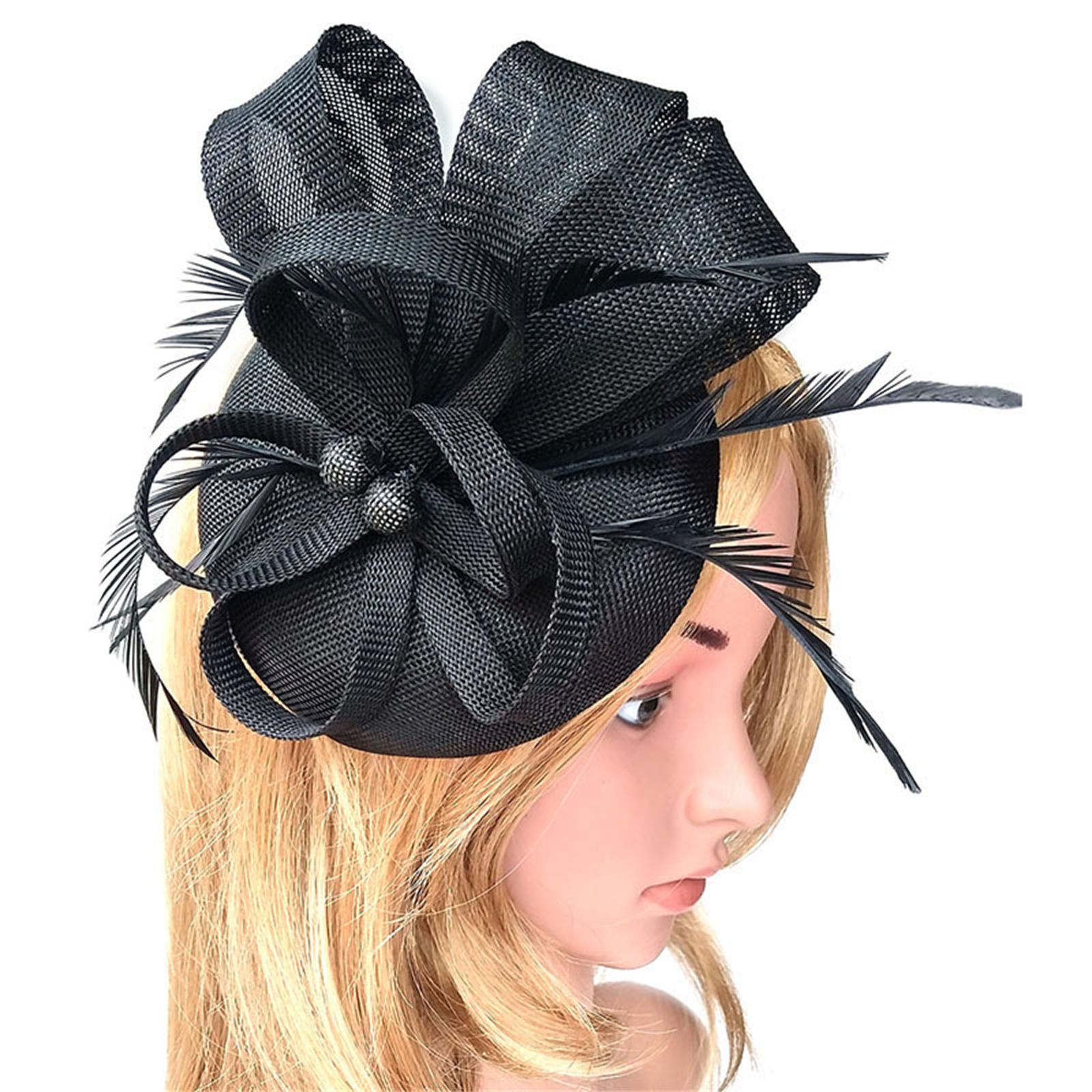 

Tea Party Fascinator Hat for Party Wedding Women Feather Mesh Fascinator Hair Pin Hat Big Flower Church Cap Headdress чорний