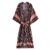 Boho Women Floral Print Beach Bohemian Kimono Ladies V Neck Sashes Summer Happie Robe Bikini Cover-ups