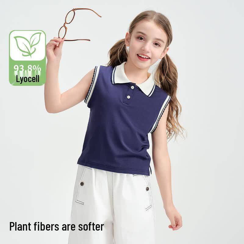 Montagut Girls Summer Color-block Sleeveless Polo Shirt 130