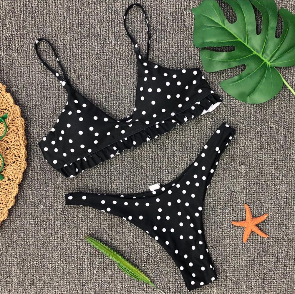 Sexy Polka Dot Flounce Bikin Set Swimsuit Women Swimwear Two Piece Bathing Suit Triangle Bikini