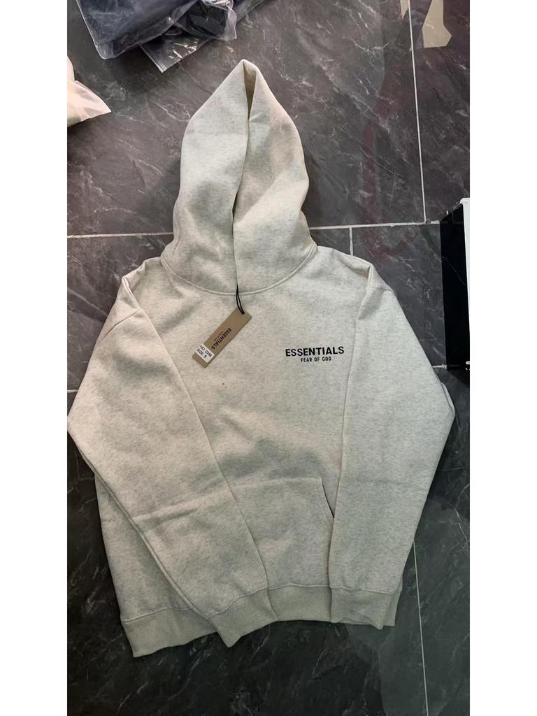 ESS Double-Line Flocked Letter Hoodie - Unisex Loose Fit Plus Velvet Hooded Jacket by Trendy American Brand