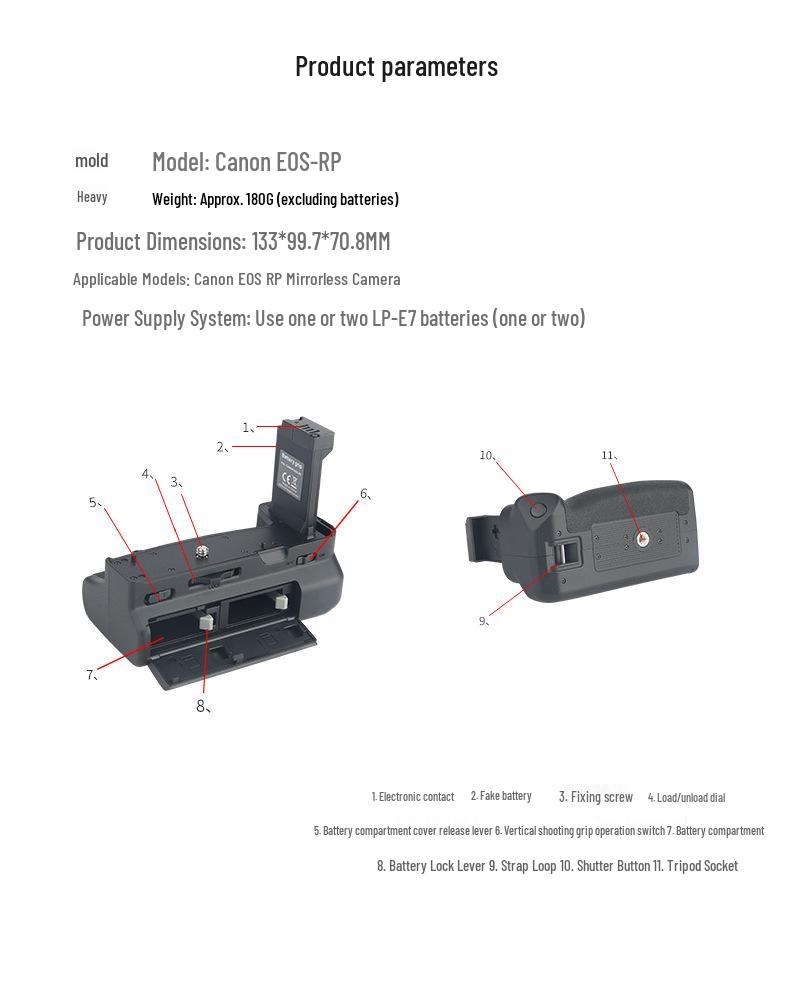 Canon EOS RP/R8 DSLR Grip: Vertical Shooting, Battery Holder, Anti-Shake.