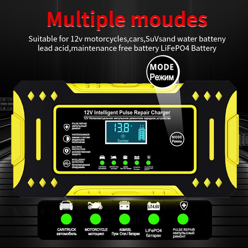 Charger Car And Motorcycle Battery Charging Unit Lead-Acid Battery Repair Lcd Display 6A 12V Intelligent Car Battery