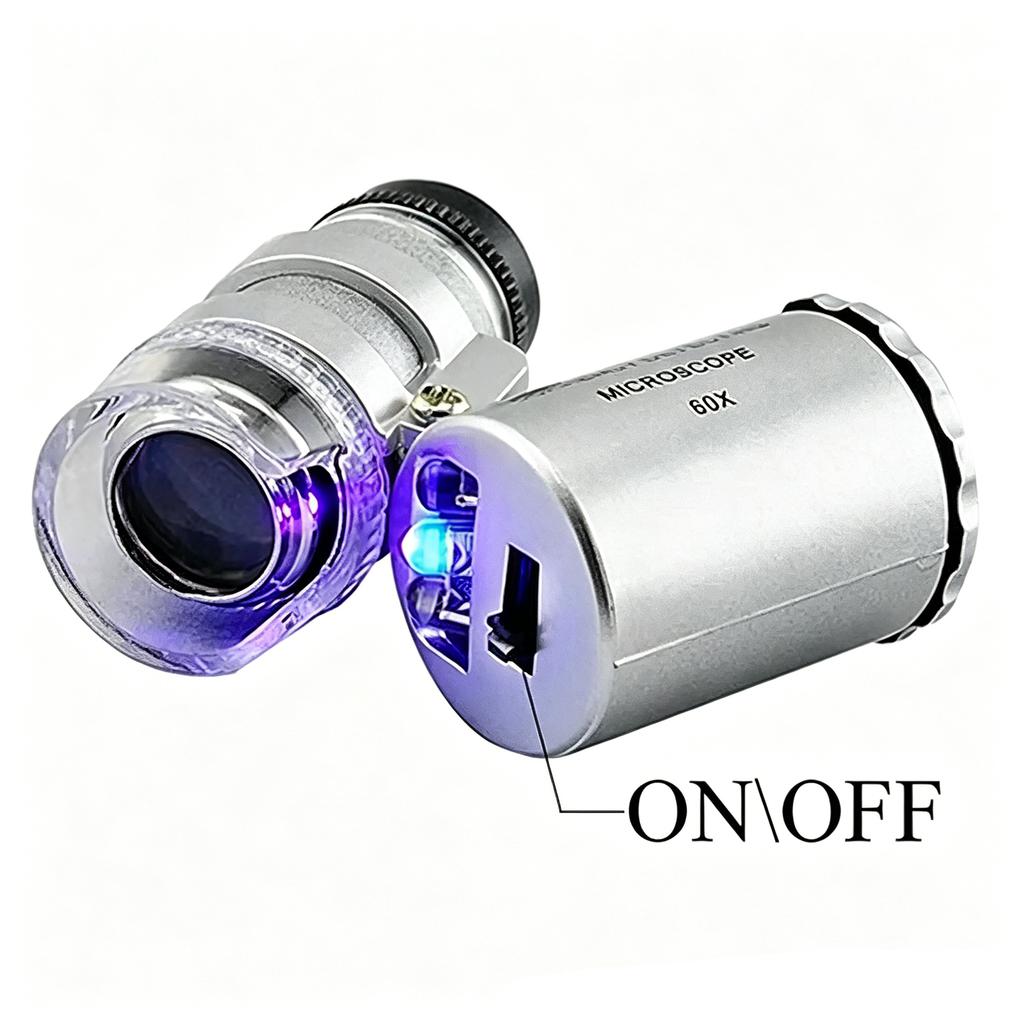 Mini 60X Microscope LED Jewelry Loupe UV Currency Detector Portable Magnifier Magnifying Eye Lens Magnifying Glass Loupe for Gem