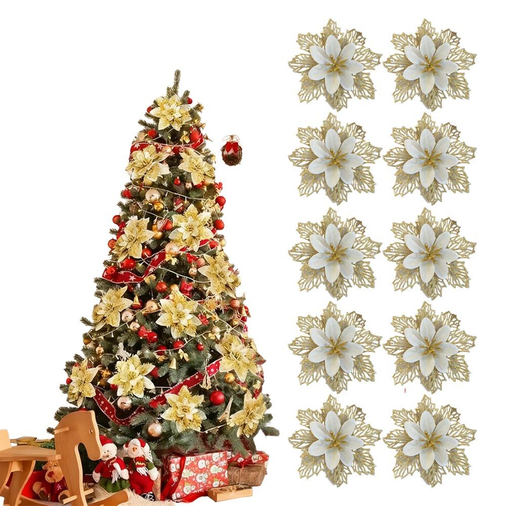

10pcs Tear-resistant Xmas Tree Charm Glitter Wreath Pendant New Noel Decorations for Navidad Party золотий