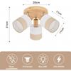 3-spot Ceiling Light - NETTLIFE - Wooden Base E14 350° Swiveling - Linen Fabric Lampshade - 3x25W - Vintage White Style