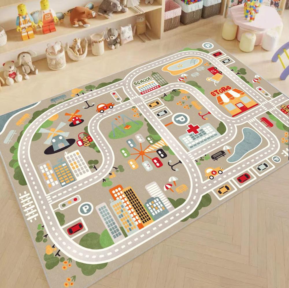 Playful City Traffic Route Carpet Living Room Bedroom Rug Interactive Rug Kid Playmat Parent-child Activity Rug Birthday Gift