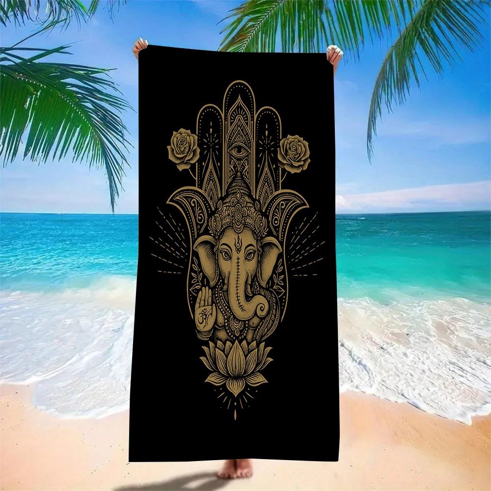 Blauer Sternenhimmel Hamsa Hand Strandtuch Super Saugfähig Schnell Trocknend Mikrofaser, Spirituelles Boho Muster Decke für Picknick & Outdoor