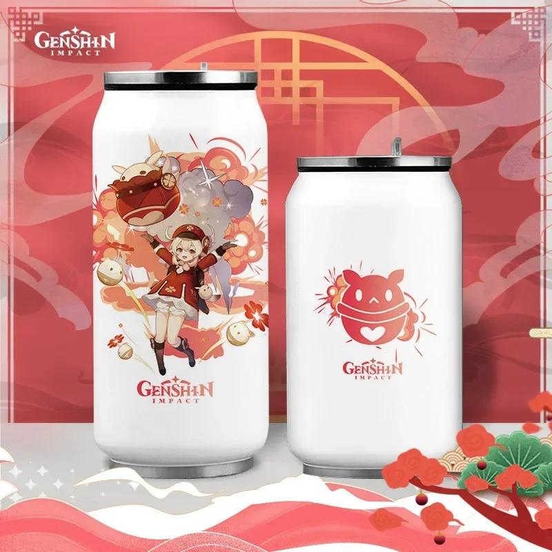 Anime Genshin Impact Thermos Bottle Stainless Steel Coffee Mup Zhongli Klee Portable Water Cup Drinking Bottle Thermos Flask