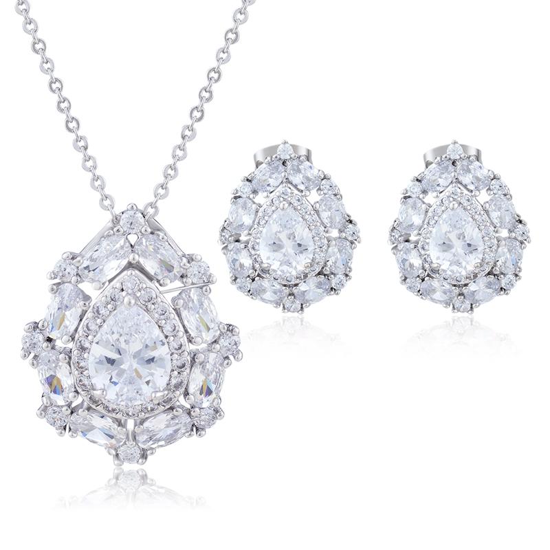 Schmuck Frauen Halskette Ohrringe Set Luxus Qualität Luxe Zubehör Feine Zirkonia Champagner Mode Jewelri Cubic Hohe Großhandel