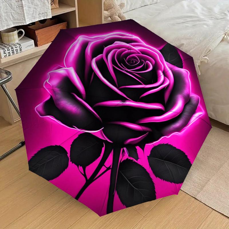 1pc rose flower Pattern Umbrella  Automatic Opening and Closing Umbrella, High quality Umbrella, Ideal Gift for Her 170