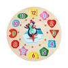 Wooden Number Blocks Puzzle Clock Montessori Educational Toy for Kids Color Sorting and Time Learning with Fun Penguin Patterns