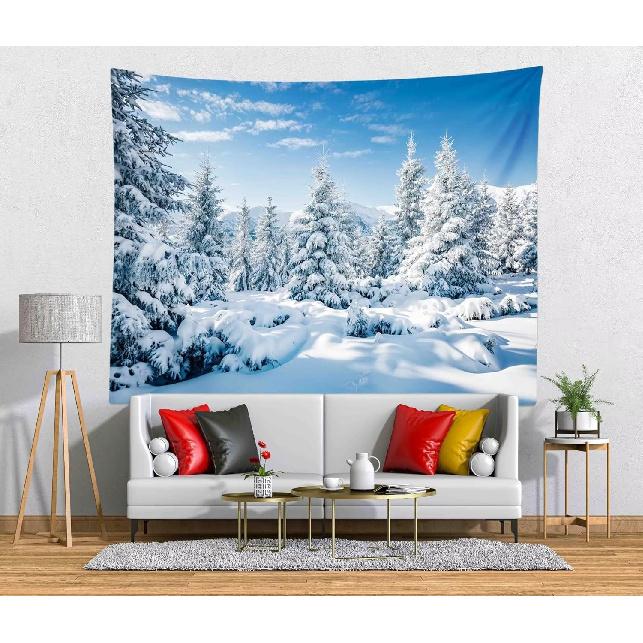 Loccor Winter Snow Forest Tapestry White Alps Mountain Winter Scene Tapestry 80" x 60" Snowy Woodland Landscape Taptries Wall Hanging for Bedroom