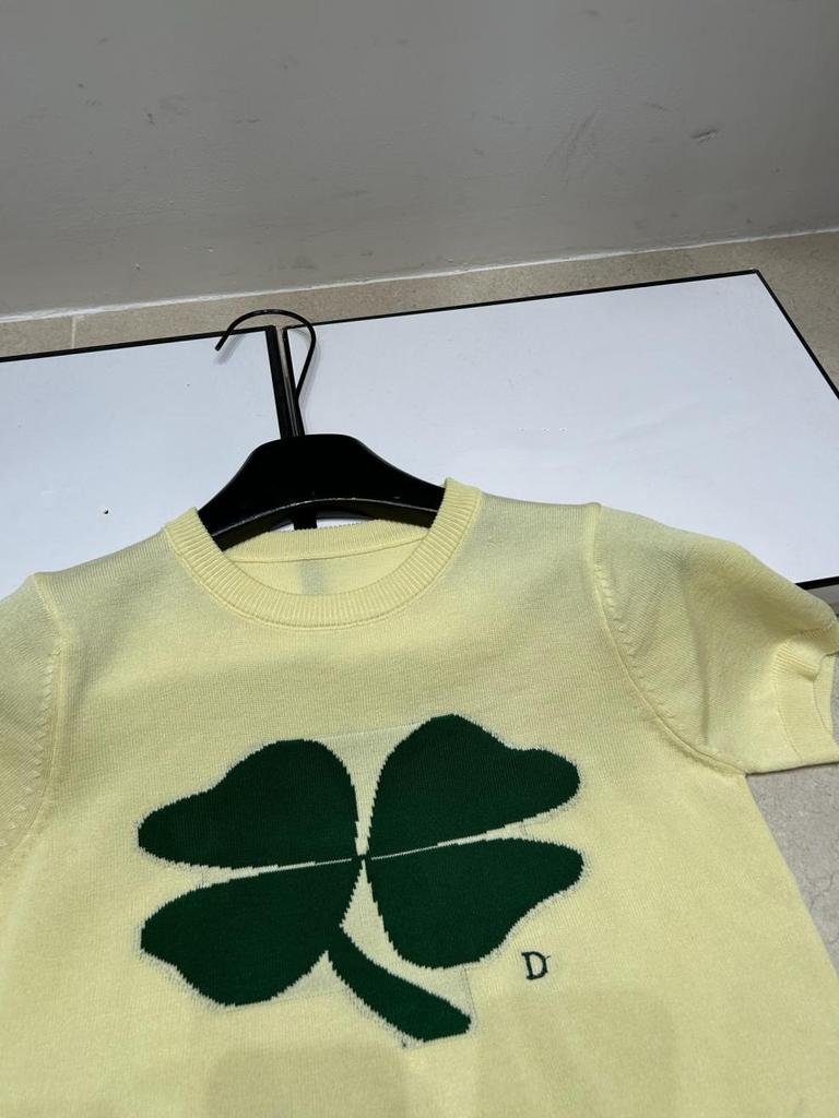 Superior Jacquard Clover Knit Round Neck Short Sleeve Casual Versatile Top for Summer 2026