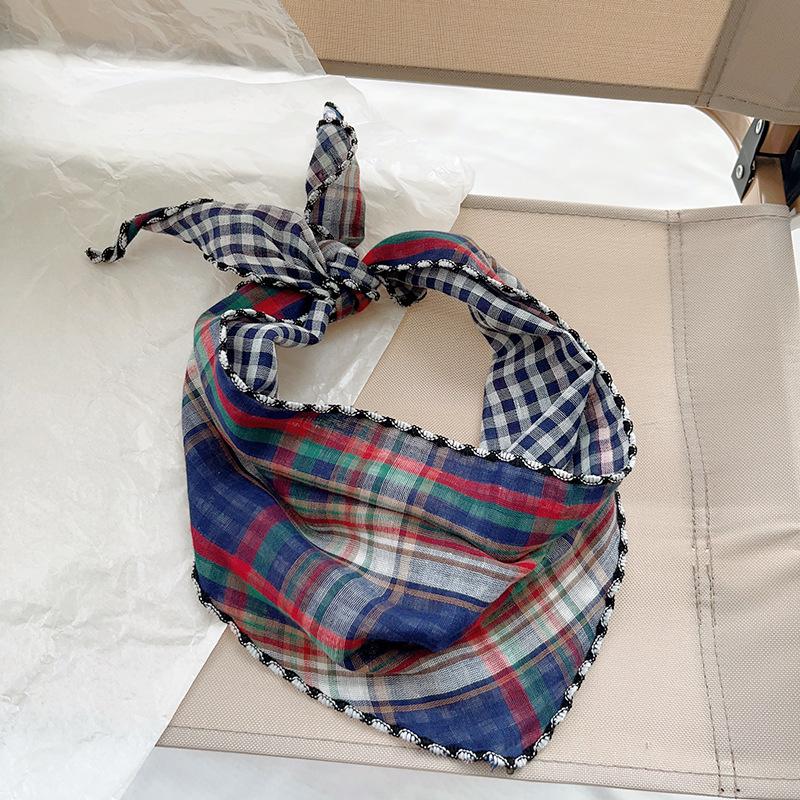 Spring Autumn Women Scarf Linen Cotton Headband Kids Triangle Scarf Baby Neck Scarf Plaid Versatile Korean Style