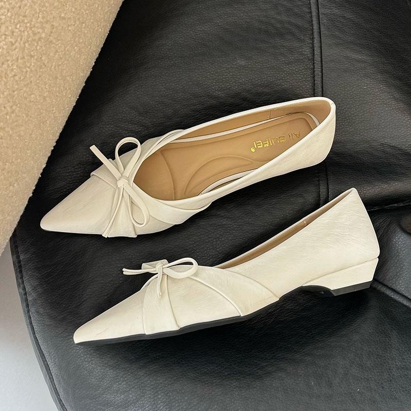 

Мода Новинка 2025 Мода Женские балетки с острым носком Обувь Мягкий бант-бабочка Женская обувь слипоны Неглубокие женские балетки 35 бежевый