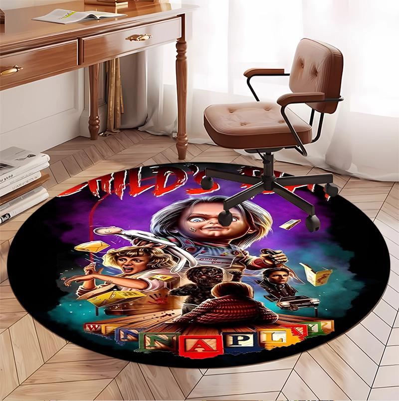 Chucky Pattern Round Rug, Indoor/Outdoor Mat, for Picnic, Gameroom, Bedroom, Office, Living Room, Home Decor Carpet, Birthday Gift