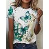 Butterfly Pattern Printed Women's T-shirt - Casual Round-neck Trendy Street-style Women's Top