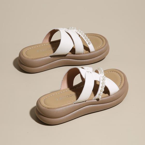 

Модная обувь Женская 2025 Тапочки для бассейна Платформа Пантофли Стринги Бусины Пляж Новые Летние Шлепанцы Женская обувь Тапочки Женские Су 35