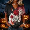 Womens Casual V Neck Pullover Top Halloween Print Short Sleeve Lightweight Blouse for Daily Wear