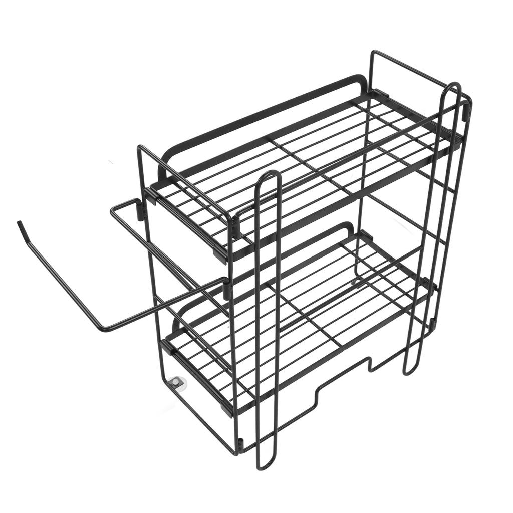 Toilet Storage Shelves Iron Wall Mounted 2 Layers Foldable Grid Home Decoration with Hooks for Bathroom