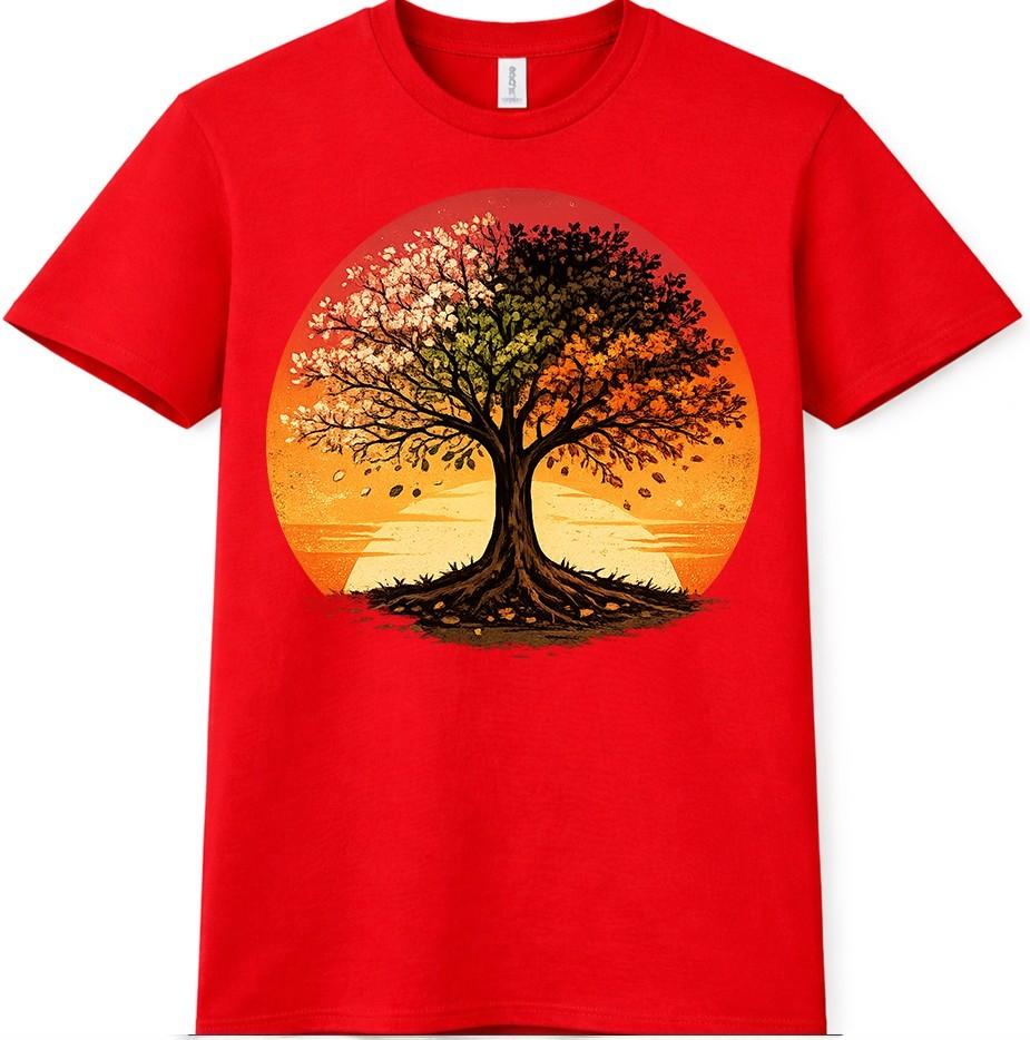 Tree Sunset Four Seasons T Shirt Colorful Nature Landscape Graphic Tee S