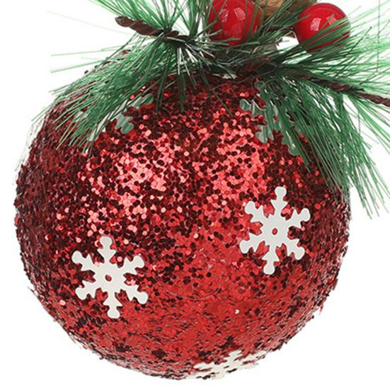 Glitter Christmas Ball Ornament Sequins Foam Ball Ornaments with Berry Pinecones Christmas Tree Hanging Decorations for Holiday Home Party Decor