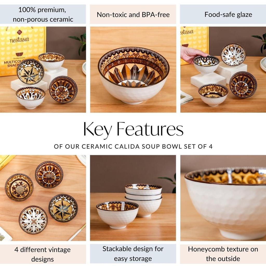 Ceramic Bowl for Snacks (300ml) - Dishwasher & Microwave Safe Bowl Set of 4, Multipurpose Serving Bowls Set for Rice, Dal, Fruits, Salad