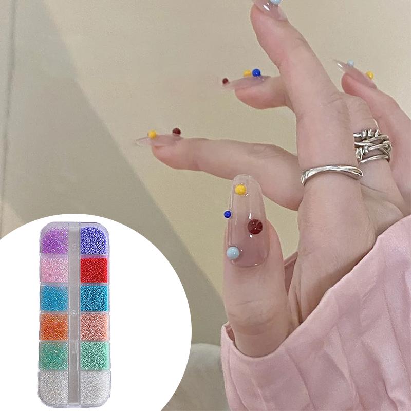 12 Grids/Box 3D Nail Art Charms Mix Round Colorful Pearls Beads Jewelry Manicure Craft Accessories For Decoration