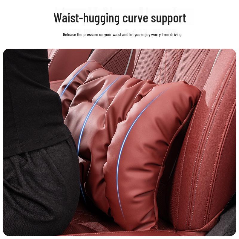 Nappa Leather Car Headrest & Lumbar Support Pillow Set - Universal Comfort Interior Accessory