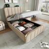 Upholstered Single Bed, Headboard with Golden Stripes and USB Type-C Charging 90*200 Cm, Beige Linen Hydraulic Storage Bed (Without Mattress)