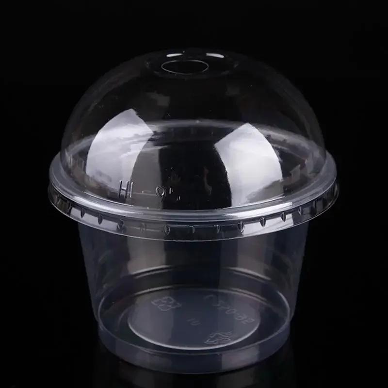 Transparent Plastic Dessert Bowl Container With Lid, 250ml Disposable Plastic Cups With Lids, For Bar Cafe Home Party, Salad Cup