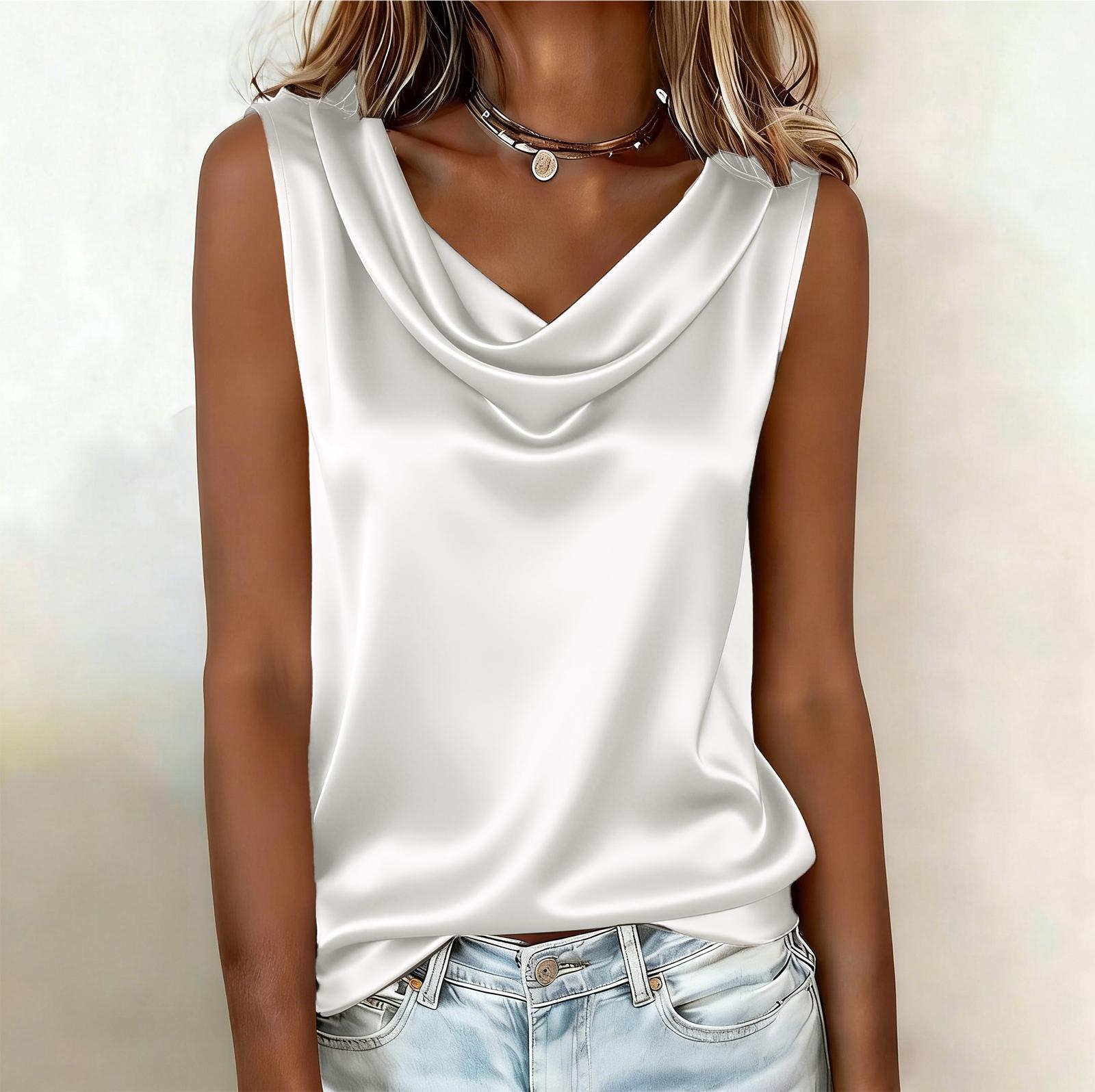 

Women’s Cowl Neck Satin Tank Top for Women Spring Tops for Women Racerback Tank Tops for Women Athletic Tops for Women Trendy Summer Style XXL білий