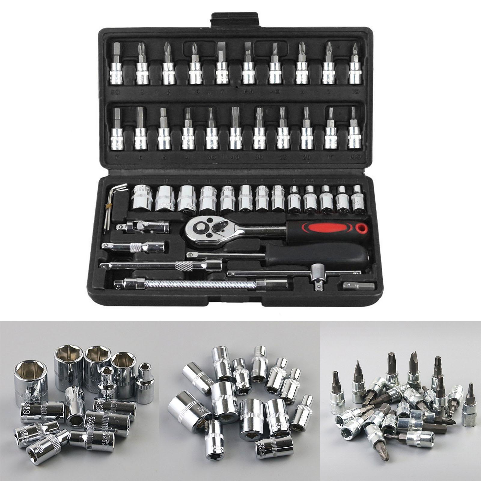 

Набор из 46 предметов для ремонта автомобиля, трещотка, отвертка, инструмент, полностью полированная поверхность для мотоцикла, велосипедов, электровелосипедов, черный чёрный