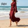 Talos Women's One Shoulder Asymmetric Ruffle Satin Dress, Formal Evening Party Gown, Long Sleeve Ruched Bridesmaid Dress