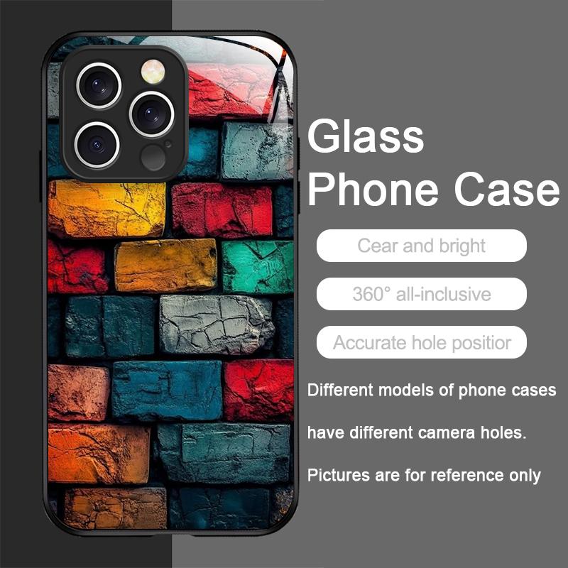 Creative Colorful Brick Texture Printed Tempered Glass Phone Case for IPhone 17 16 Pro Max 15 14 Plus 13 12 Mini 11 PROMAX Cover