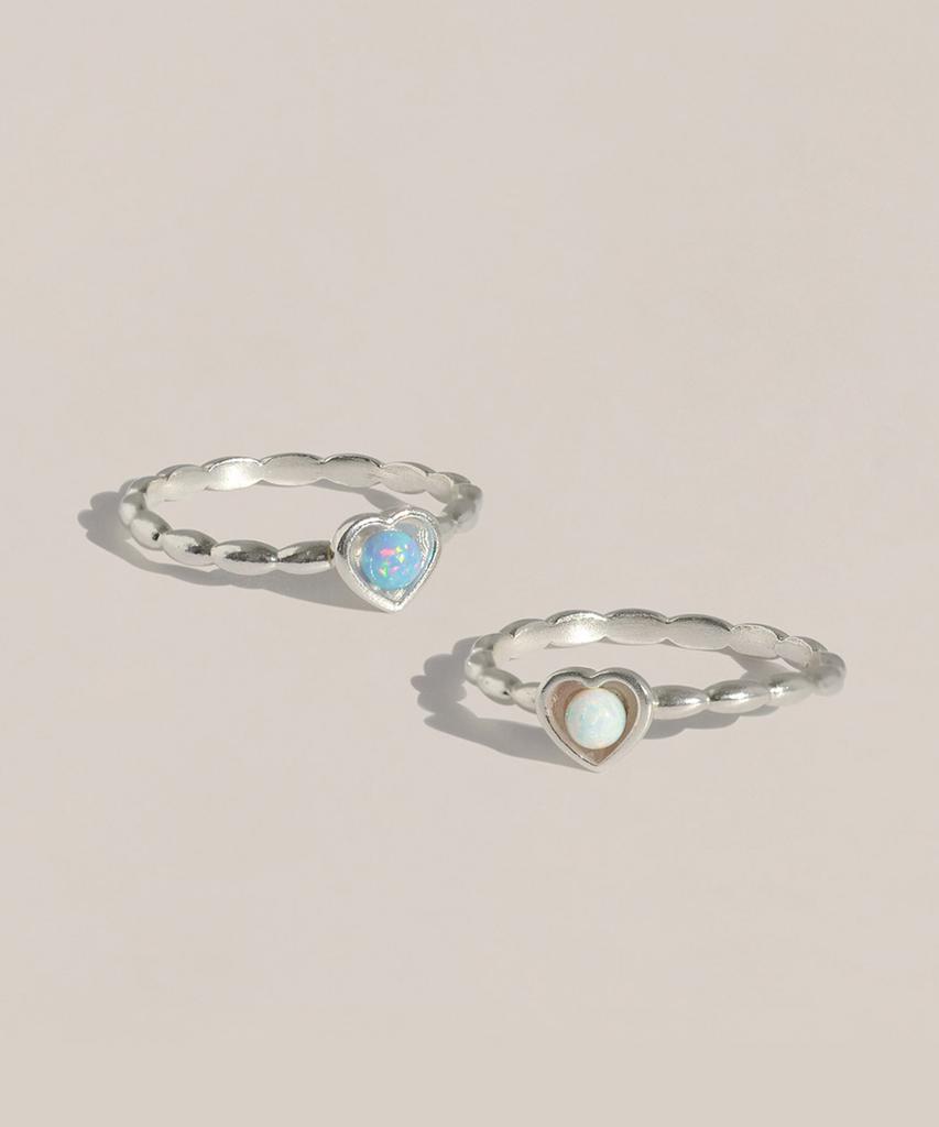 47Bag 925 Silver Opal Gemstone Heart Ring Lani