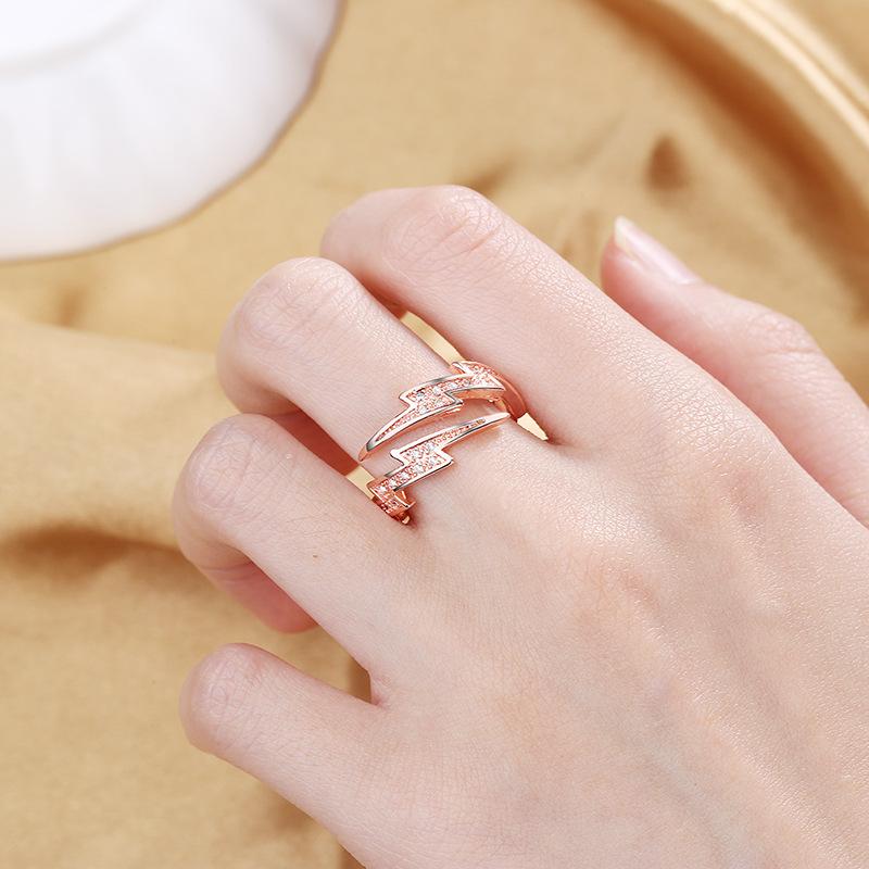 S925 Silver Boys Jewelry Creative Niche Irregular Lightning Open Ring Women's Micro Inlaid Personalized Hand Jewelry