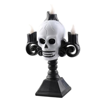 Schädelkopf LED Kerzenlicht Leichtgewicht Retro Gruselig Grünes Licht Kunststoffschädel Flammenlose Kerze
